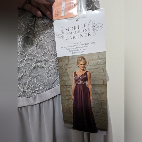 New MORI LEE Style 714 Silver Grey Color Lace Chiffon Evening Dress - Us size 20 - Picture 9 of 11